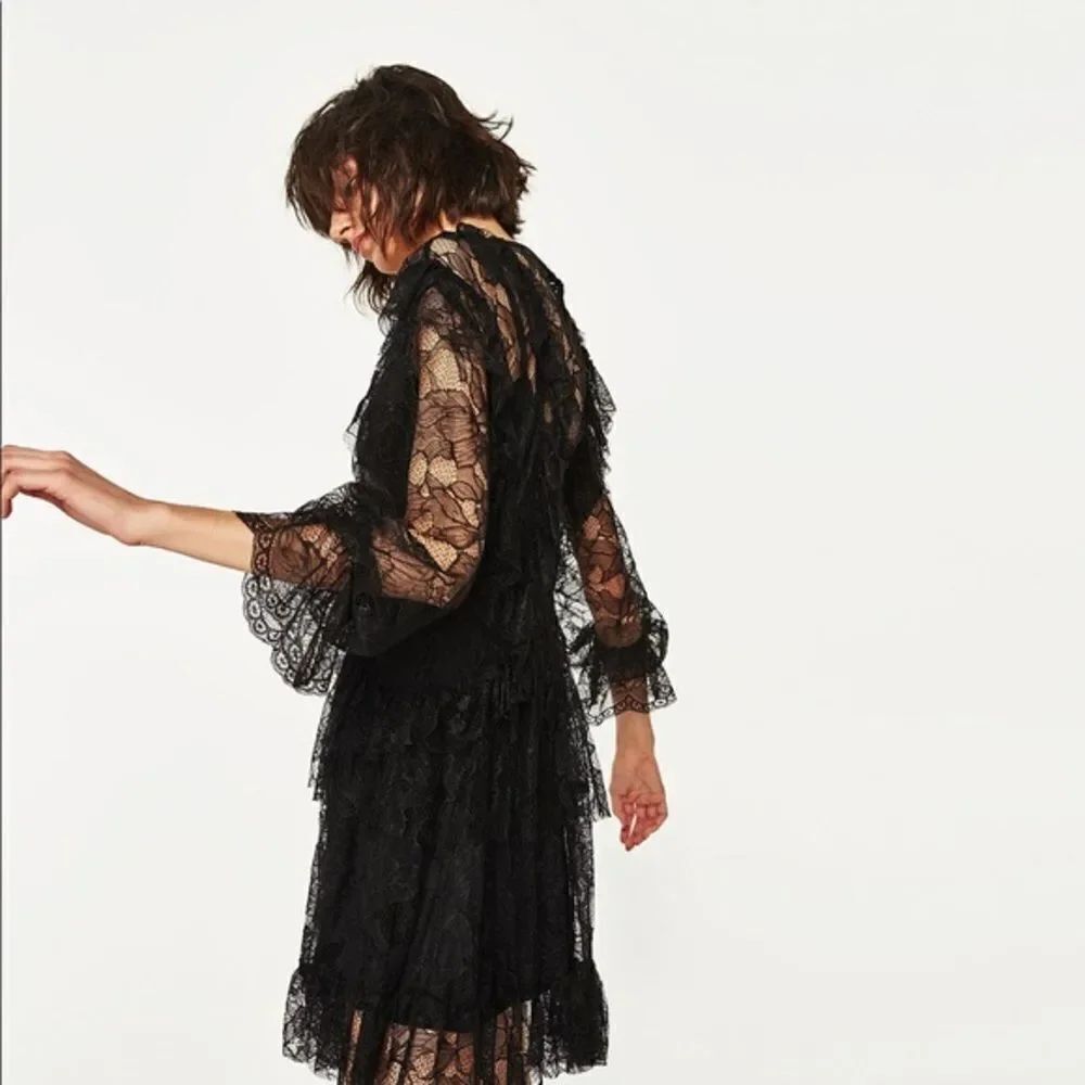 ✨ Zara black lace dress with frills✨ - Picture 4 of 13